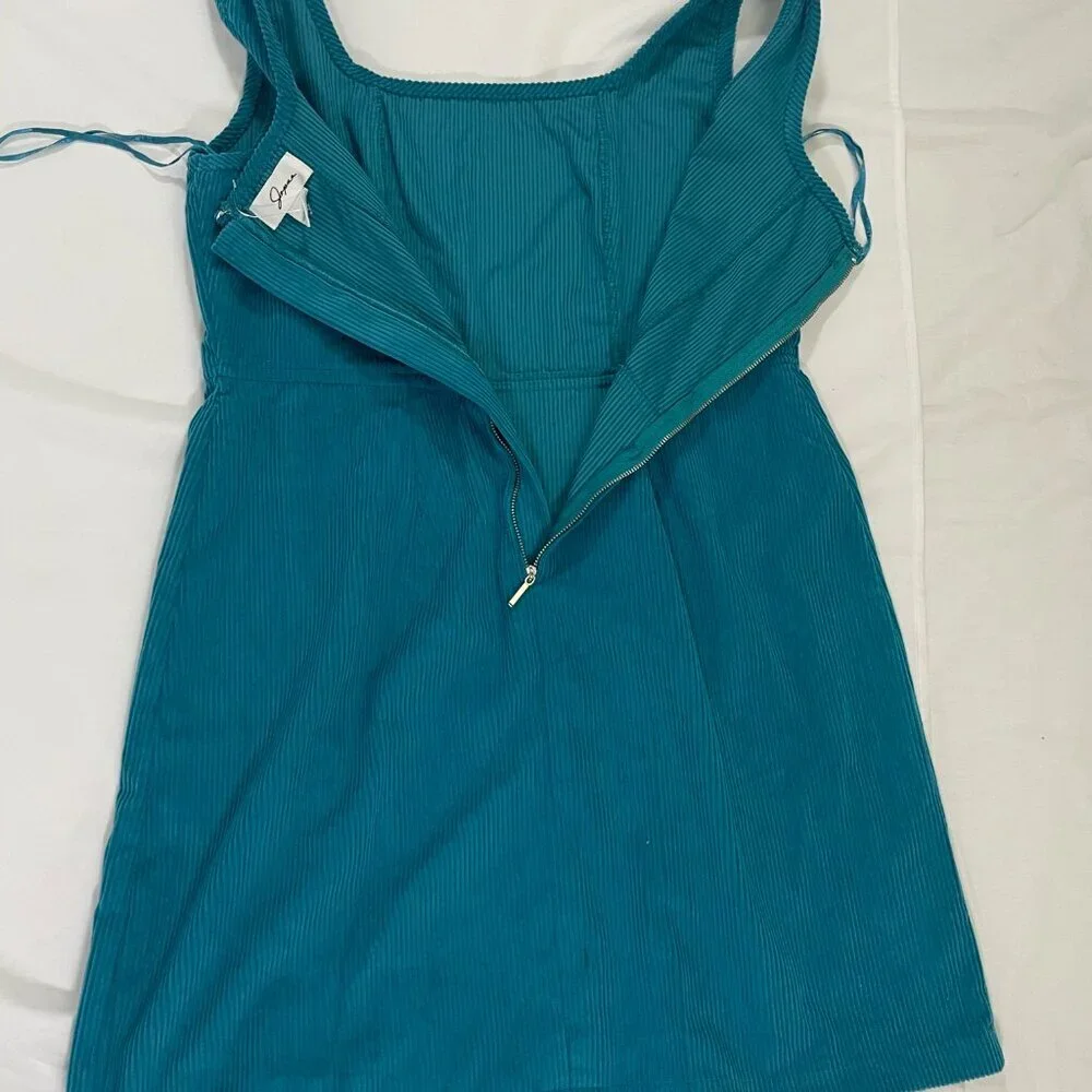 NWT Japra Size L Women's Blue Turquoise Corduroy Mini Dress. Made in India. - Picture 3 of 8